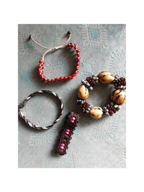Bohemian Nut Seed Braided Horsehair Lot of 4 Natural Fibers Souvenir Bracelets